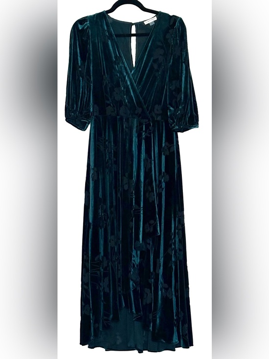Calvin Klein Dresses & Skirts - Calvin Klein Velvet Floral Burnout Wrap High-Low Dress Green Size 12P